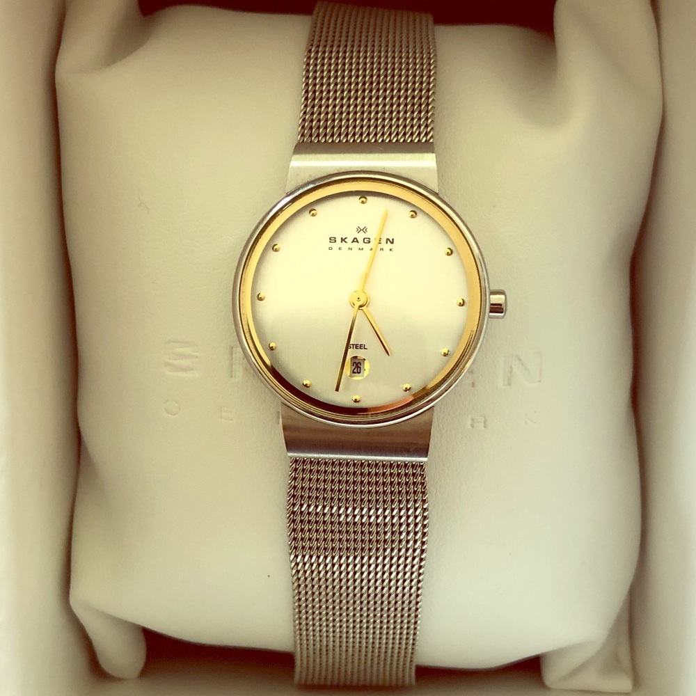 Skagen stainless steel watch with gold details